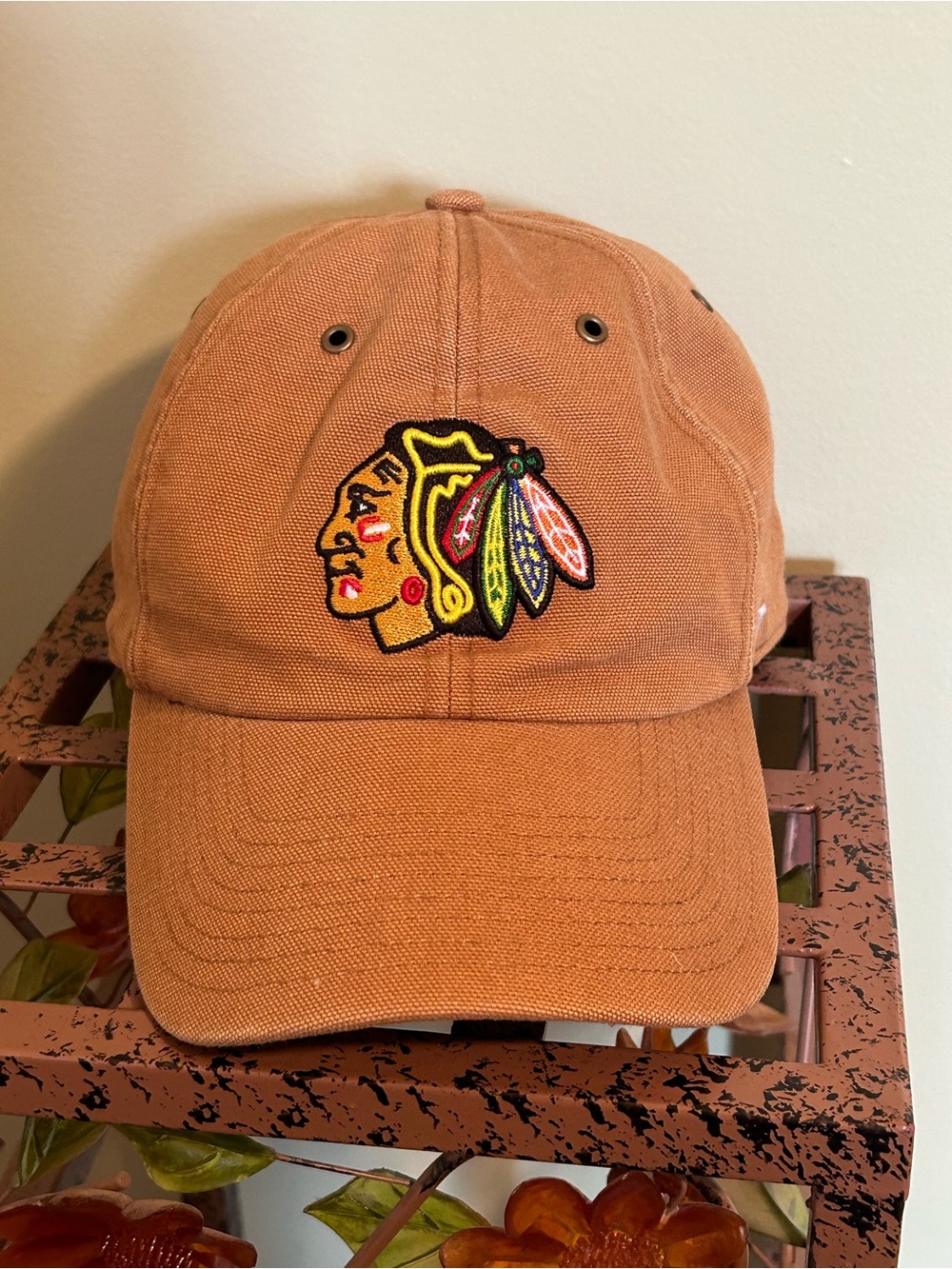 Carhartt x '47 Brand Chicago Blackhawks NHL Hat Brown Canvas Clean Up Strapback